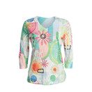 Jess & Jane Print V-Neck Burnout Sublimation Top - 45 - Small, Sunny