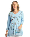 Jess & Jane Women's Mineral Washed Cotton Tunic w/ Mesh Contrast - M69 (3X, Festive Ice Blue)