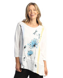 Jess & Jane Women's Free Fly Mineral Washed Cotton Wavy Contrast Asymmetric Tunic Top - 1X, Cherish White