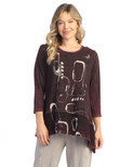 Jess & Jane Women's Free Fly Mineral Washed Cotton Wavy Contrast Asymmetric Tunic Top (X-Large, Rhythm Wine)