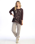 Jess & Jane Women's Free Fly Mineral Washed Cotton Wavy Contrast Asymmetric Tunic Top (X-Large, Rhythm Wine)