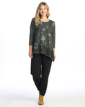Jess & Jane Women's Free Fly Mineral Washed Cotton Wavy Contrast Asymmetric Tunic Top | X-Large, Sakura Forest