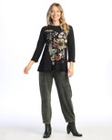 Jess & Jane Floral Print Layered Tunic Top | 3X, Golden Jet Black