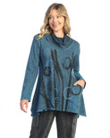 Jess & Jane Abstract Print Mineral Washed Jersey Knit Tunic | M74 (X-Large, Staccato Sapphire Blue)
