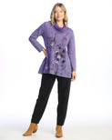 Jess & Jane Abstract Print Mineral Washed Jersey Knit Tunic | M74 (Small, Scribbles Purple)