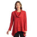 Jess & Jane Solid Soft-Brushed Hacci Cowl Neckline Tunic - VP3 - Small, Red