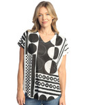 Jess & Jane Pop Art Dolman Cap Sleeve Top 60-1512 (1X, Bebop)