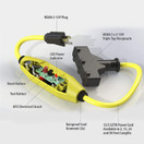 Tower Manufacturing 30438024 Auto-Reset 15 AMP Inline GFCI Triple Tap Cord, 2 Feet, Yellow | 2 PACK