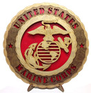 USMC United States Marine Corps Military Armed Forces Decorative Laser Crafted Three Dimensional Wooden Wall Plaque with Stand