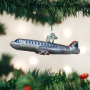 Old World Christmas 46065, Trains, Helicopters, Boats and Trucks Glass Blown Ornaments for Christmas Tree Passenger Plane, Glitter Gray