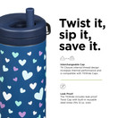 KLEAN KANTEEN Tkwide Navy Hearts Twist Cap with Insulated Bottle 12oz, 1 EA | Navy Hearts