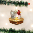 Old World Christmas Farm Animals Glass Blown Ornaments for Christmas Tree, Hen on Nest