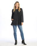 Jess & Jane Women's Mineral Washed Cotton French Terry Top - M121 | Small, Black