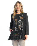 Jess & Jane Women's Mineral Washed Cotton French Terry Top - M121 | Large, Scribbles Black