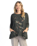 Jess & Jane Women's Coloring Mineral Washed Patch Pocket Cotton Tunic | Small, Fairy Duet Forest