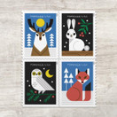 Winter Woodland Animals (2 Booklets of 20) Forever Postage Stamps (a Deer, Fox, Rabbit, and Owl) 2023 Scott #5822-5825 | 40 Stamps