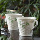 Belleek Classic Shamrock Ceramic Coffee Mug Set - Handmade Porcelain Ceramic Mug - 8 oz Ceramic Coffee Cups Set - Collectible Basketweave Tea Mugs, White Coffee Mugs Set - Aesthetic Mugs Gift Set