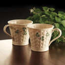 Belleek Classic Shamrock Ceramic Coffee Mug Set - Handmade Porcelain Ceramic Mug - 8 oz Ceramic Coffee Cups Set - Collectible Basketweave Tea Mugs, White Coffee Mugs Set | Aesthetic Mugs Gift Set