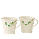 Belleek Classic Shamrock Ceramic Coffee Mug Set - Handmade Porcelain Ceramic Mug - 8 oz Ceramic Coffee Cups Set - Collectible Basketweave Tea Mugs, White Coffee Mugs Set | Aesthetic Mugs Gift Set