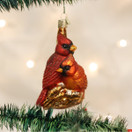Old World Christmas Pair Bird Watcher Collection Glass Blown Ornaments for Christmas Tree,Northern Cardinal