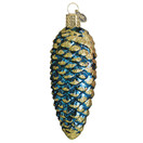 Old World Christmas Blue Shimmering Cone Glass Blown Ornament for Christmas Tree |Blue Shimmering Pine Cone