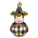 Checkered Green Purple Harlequin Snowman Glass Decorative Hanging Holiday Tree Ornament
