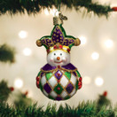Checkered Green Purple Harlequin Snowman Glass Decorative Hanging Holiday Tree Ornament