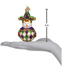 Checkered Green Purple Harlequin Snowman Glass Decorative Hanging Holiday Tree Ornament