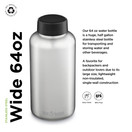 Klean Kanteen Wide Mouth Single Wall Stainless Steel Water Bottle (w/Wide Loop Cap) - 64oz - Brushed Stainless