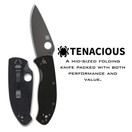 Spyderco Tenacious Folding Utility Pocket Knife with 3.39" Black Stainless Steel Blade and Durable G-10 Handle - Everyday Carry - PlainEdge | C122GBBKP