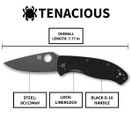 Spyderco Tenacious Folding Utility Pocket Knife with 3.39" Black Stainless Steel Blade and Durable G-10 Handle - Everyday Carry - PlainEdge | C122GBBKP