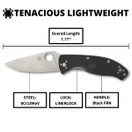 Spyderco Tenacious Lightweight Folding Utility Pocket Knife with 3.39" Stainless Steel Blade and Black FRN Handle | Everyday Carry - PlainEdge - C122PBK
