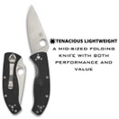 Spyderco Tenacious Lightweight Folding Utility Pocket Knife with 3.39" Stainless Steel Blade and Black FRN Handle | Everyday Carry - PlainEdge - C122PBK