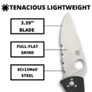 Spyderco Tenacious Lightweight Folding Utility Pocket Knife with 3.39" Stainless Steel Blade & Black FRN Handle - Everyday Carry - CombinationEdge - C122PSBK (Black Handle, CombinationEdge)