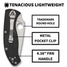 Spyderco Tenacious Lightweight Folding Utility Pocket Knife with 3.39" Stainless Steel Blade & Black FRN Handle - Everyday Carry - CombinationEdge - C122PSBK (Black Handle, CombinationEdge)