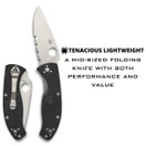Spyderco Tenacious Lightweight Folding Utility Pocket Knife w/ 3.39" Stainless Steel Blade and Black FRN Handle - Everyday Carry - CombinationEdge - C122PSBK