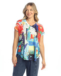 Jess & Jane Pop Art Dolman Cap Sleeve Top - 60-1512 | X-Large, Malibu