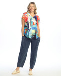 Jess & Jane Pop Art Dolman Cap Sleeve Top - 60-1512 | X-Large, Malibu