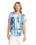 Jess & Jane Pop Art Dolman Cap Sleeve Top - 60-1512 | 3X, Ocean Blue