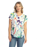 Jess & Jane Pop Art Dolman Cap Sleeve Top - 60-1512 | X-Large, Splash