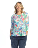 Jess & Jane Abstract Print Crew Neck Side Slit Burnout Top - 44 | Large, Rio