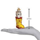 Old World Christmas Kitten in Rain Boot Glass Blown Ornament for Christmas Tree.
