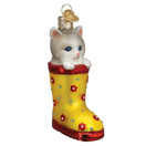 Old World Christmas Kitten in Rain Boot Glass Blown Ornament for Christmas Tree.
