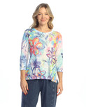Jess & Jane Abstract Print Crew Neck Side Slit Burnout Top - 44 | Large, Poetic