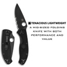Spyderco Tenacious Lightweight Folding Utility Pocket Knife with 3.39" Black Stainless Steel Blade and Black FRN Handle - Everyday Carry - CombinationEdge | C122PSBBK