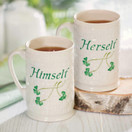 Belleek Himself & Herself Irish Coffee Mugs Set of 2 - Handcrafted Shamrock Ceramic Cups, White, 4.3"W x 4.5"H, 12oz