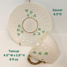 Belleek Classic Shamrock Tea Cup and Saucer Set - Collectible Irish Handmade Fine Parian China Set - Vintage Inspired Teacup and Saucer - Microwave Safe Porcelain Ceramic Tea Set - 6 fl oz