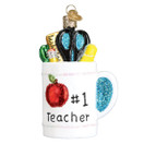 Old World Christmas 32318 Gifts Glass Blown Ornaments, Best Teacher Mug 3.75 X 2.25 X 1.75