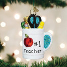 Old World Christmas 32318 Gifts Glass Blown Ornaments, Best Teacher Mug 3.75 X 2.25 X 1.75
