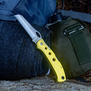 Maxam 5 Inch Saltwater Knife - Rust-Proof German Stainless Steel Serrated Blade w/ High-Visibility Yellow Handle, Reversible Pocket Clip, Lanyard Hole